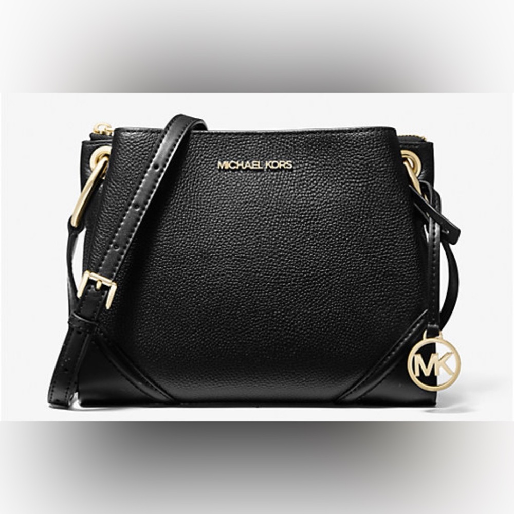 MICHAEL KORS Nicole Black Pebbled Leather 3-Compartment Large Crossbody Bag